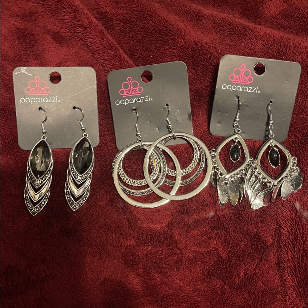 Paparazzi Elegant Silver and Black Earrings Trio